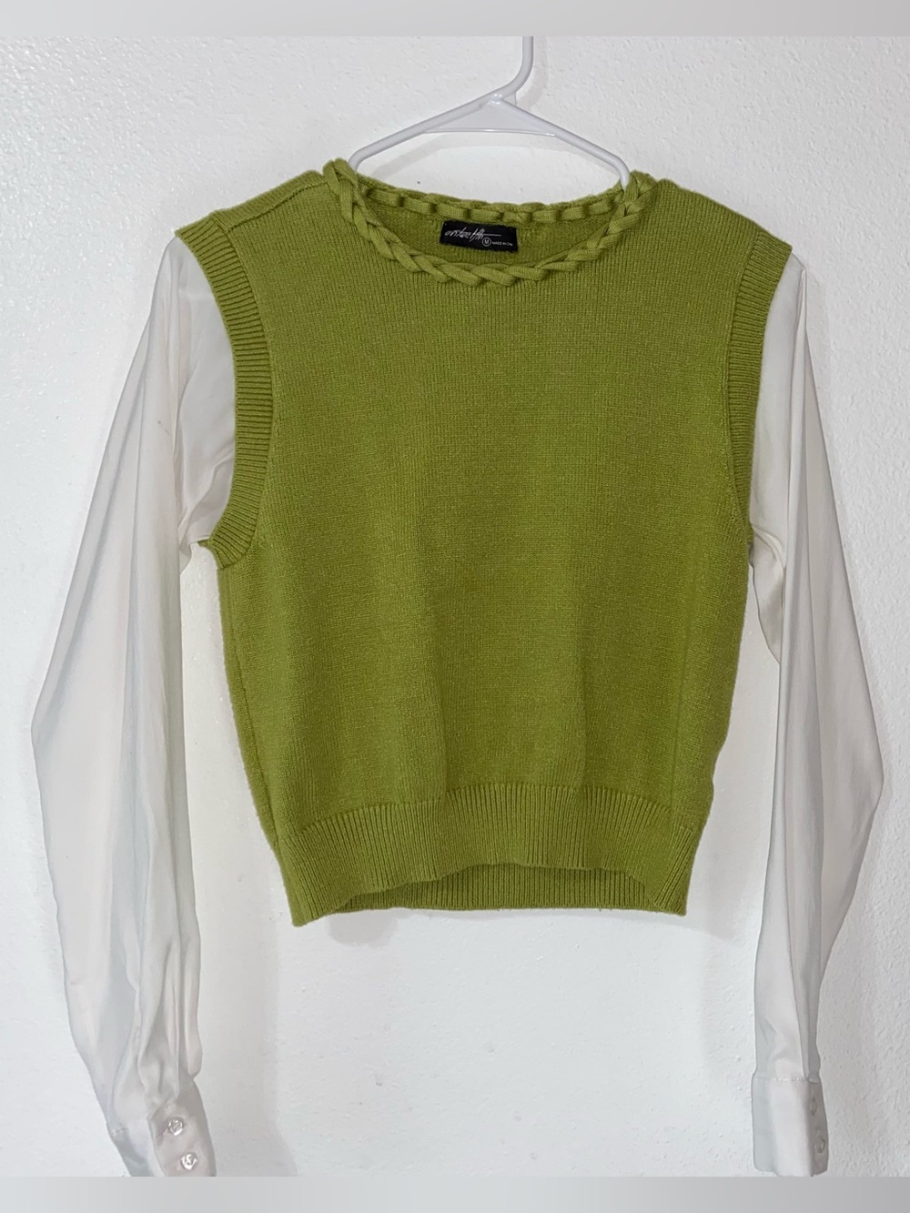 Y2K - On Twelfth Green Knit Vest Layered Long Sleeve Top - M